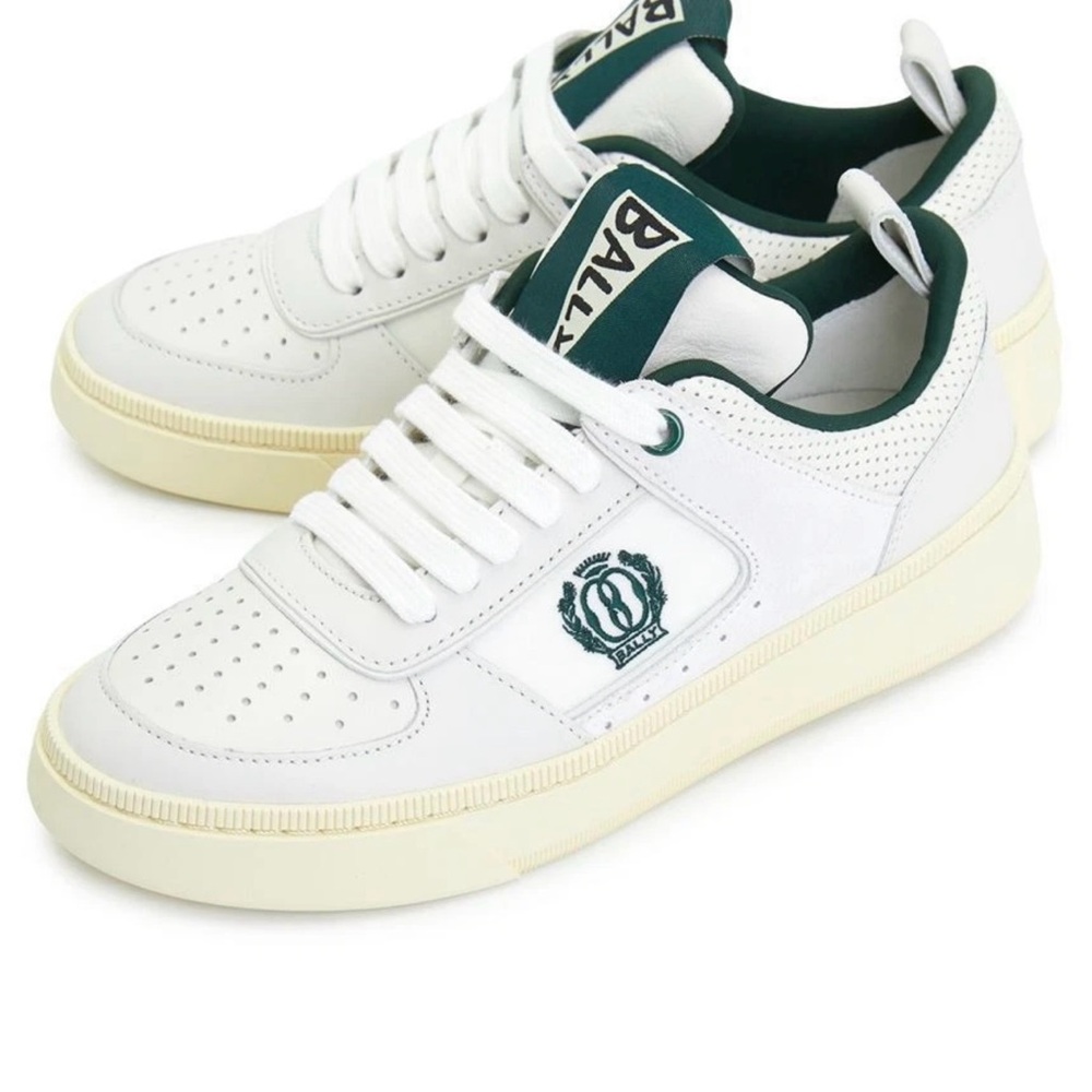 Bally White and Green Retro-Inspired Sneakers